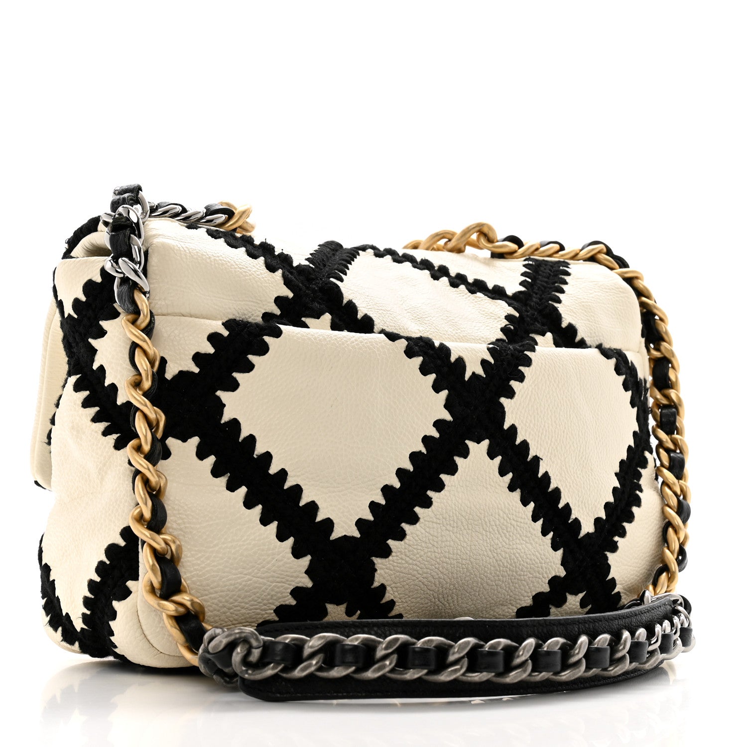 Chanel Calfskin Crochet Medium Chanel 19 Flap White Black 3 of 13