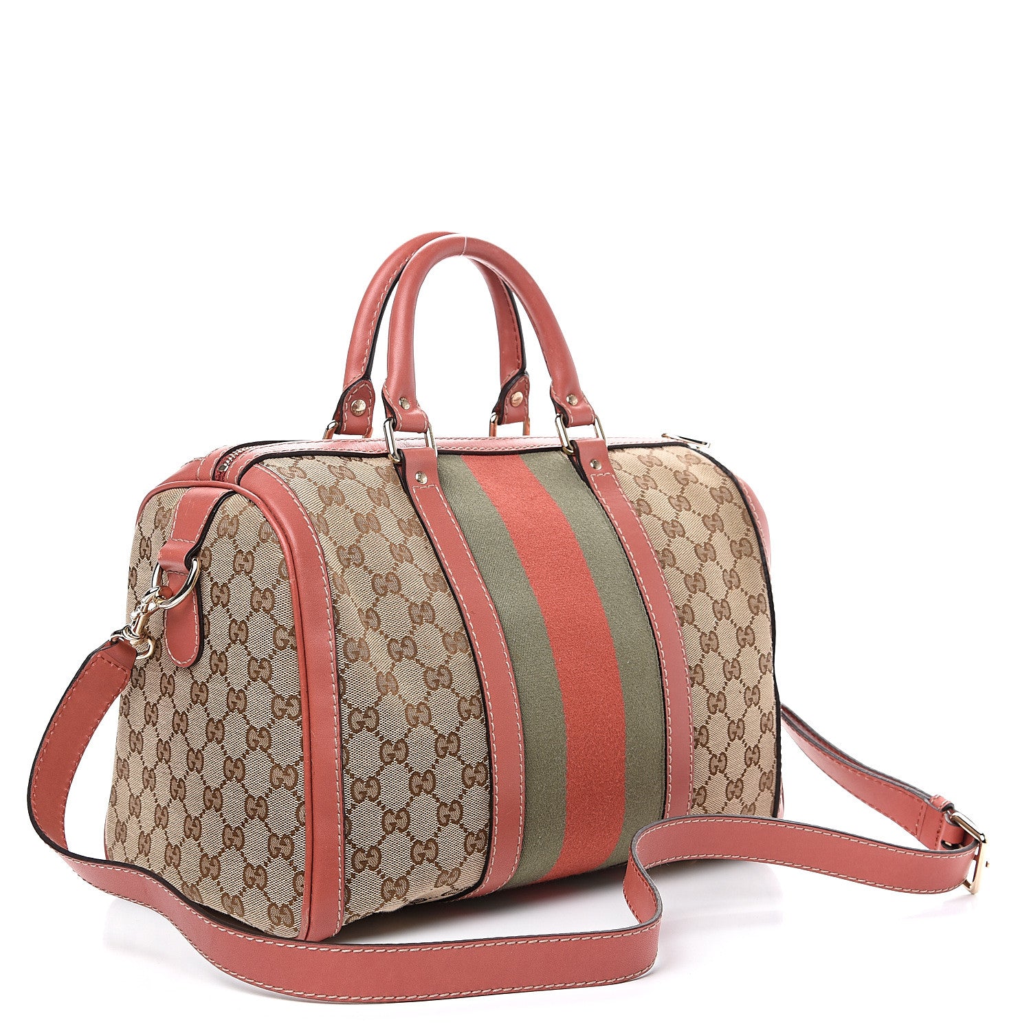 Gucci Monogram Medium Vintage Web Boston Pink 2 of 13