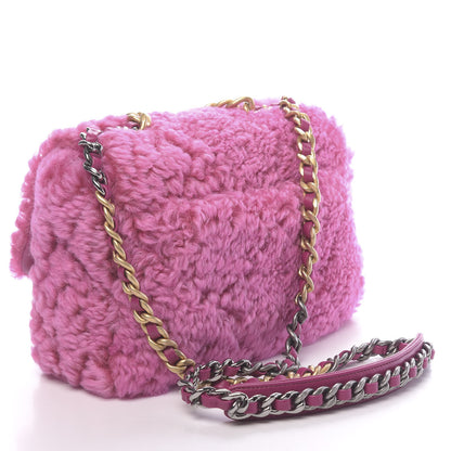 Chanel Shearling Sheepskin Medium 19 Flap Pink 3 of 11