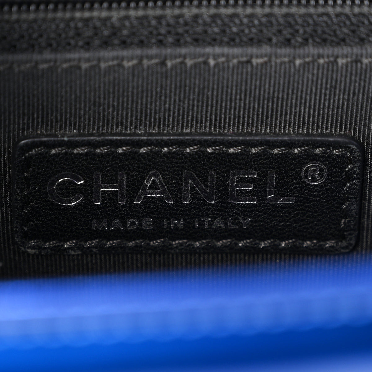 Chanel Metallic Patent Quilted New Medium Boy Flap Blue 6 of 12