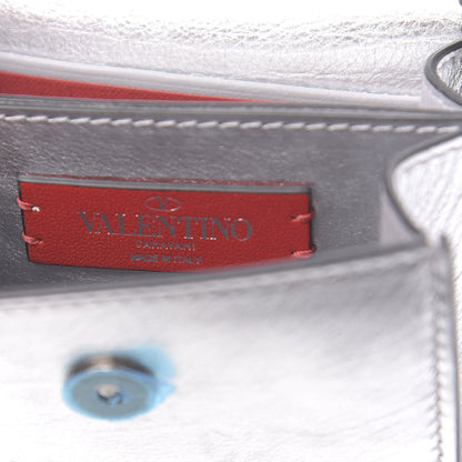 Valentino Garavani Metallic Calfskin Vlogo Compact Wallet with Chain Silver 6 of 12