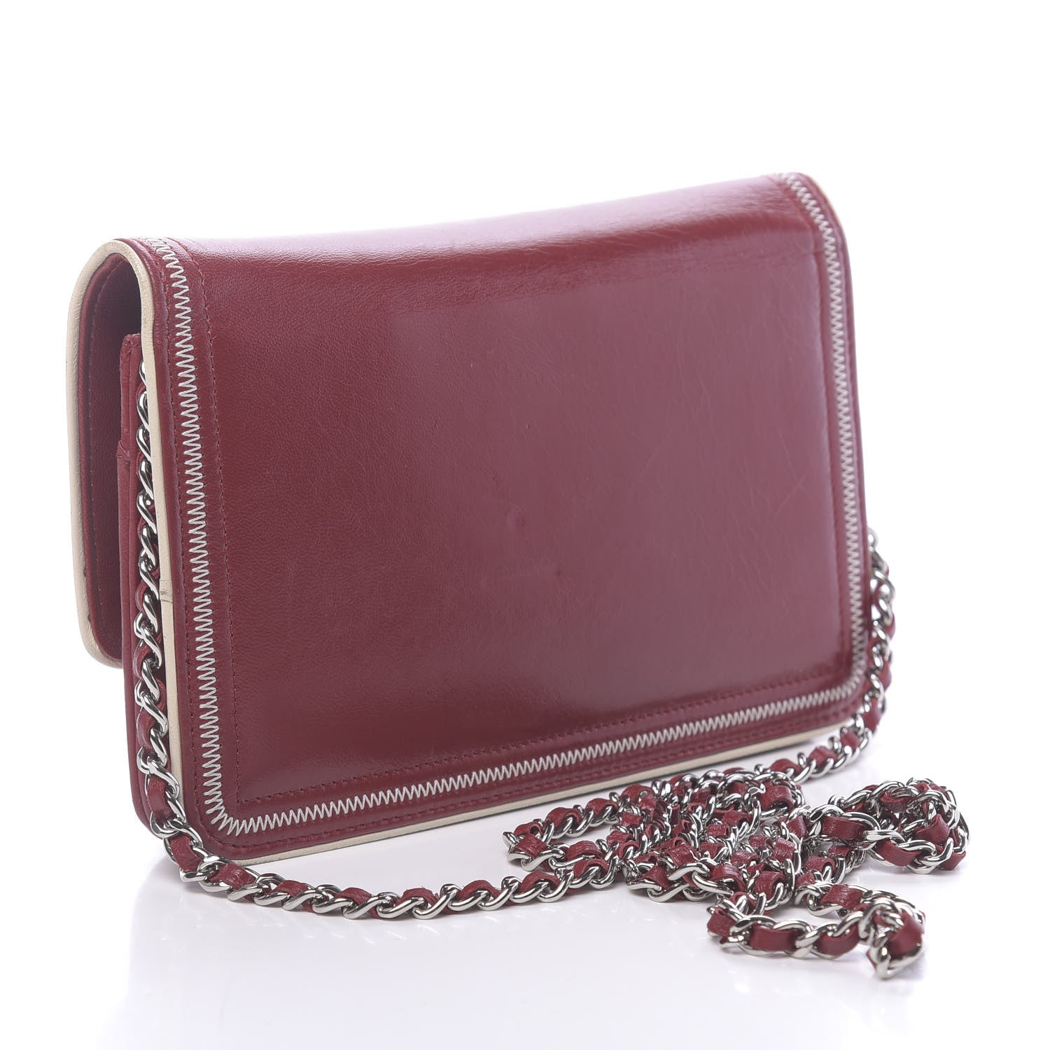 Chanel Lambskin Mademoiselle Wallet On Chain WOC Dark Red 3 of 16