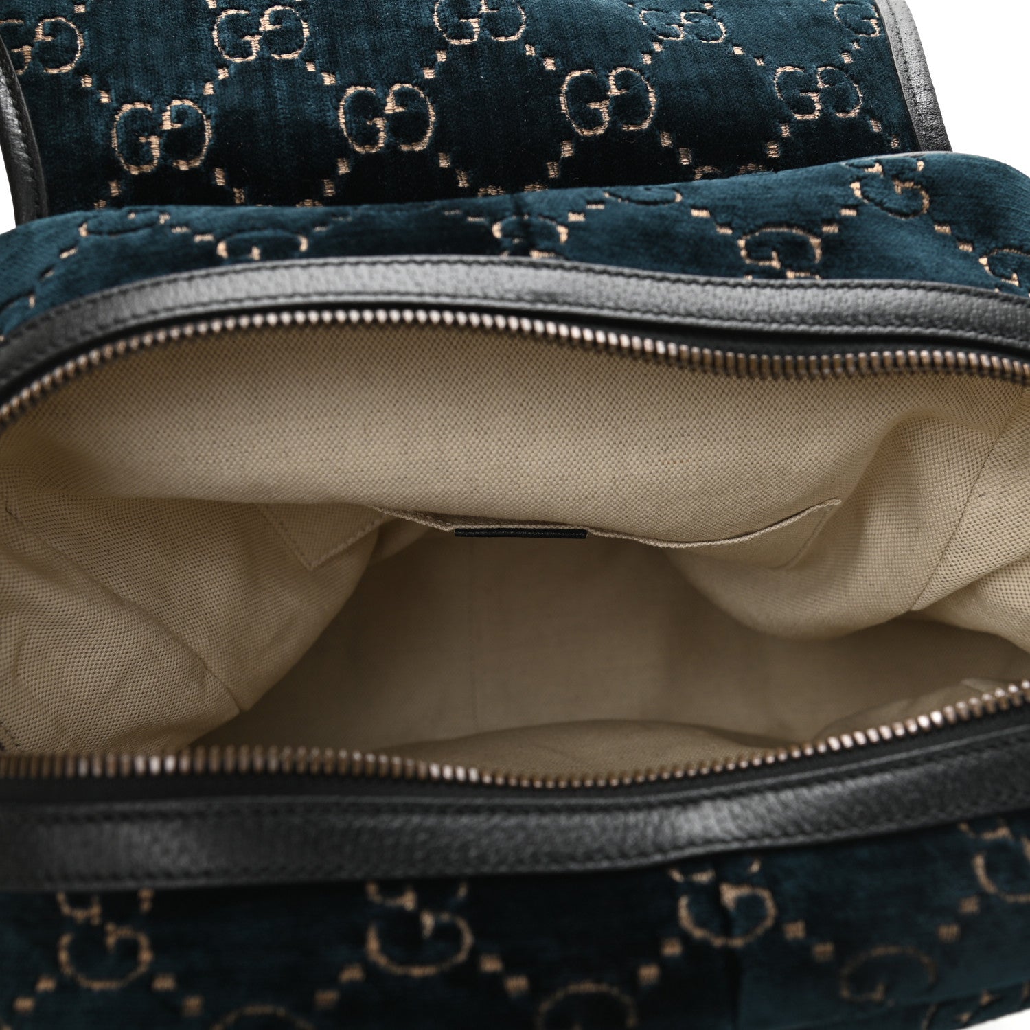 Gucci Velvet GG Monogram Textured Calfskin Web Small Double Buckle Backpack Blue Beige Black 5 of 11