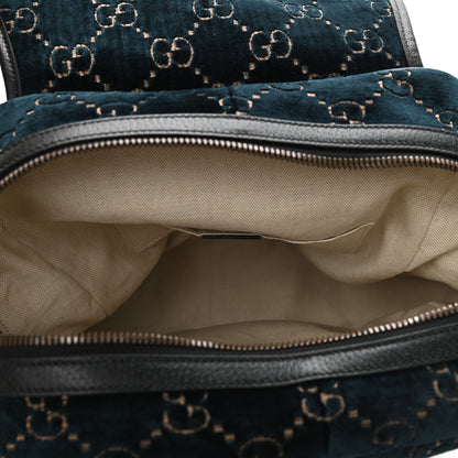 Gucci Velvet GG Monogram Textured Calfskin Web Small Double Buckle Backpack Blue Beige Black 5 of 11