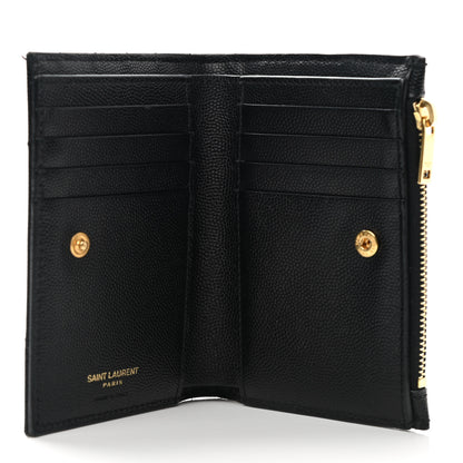 Saint Laurent Grain De Poudre Matelasse Chevron Monogram Zipped Two-Part Wallet Black 4 of 7