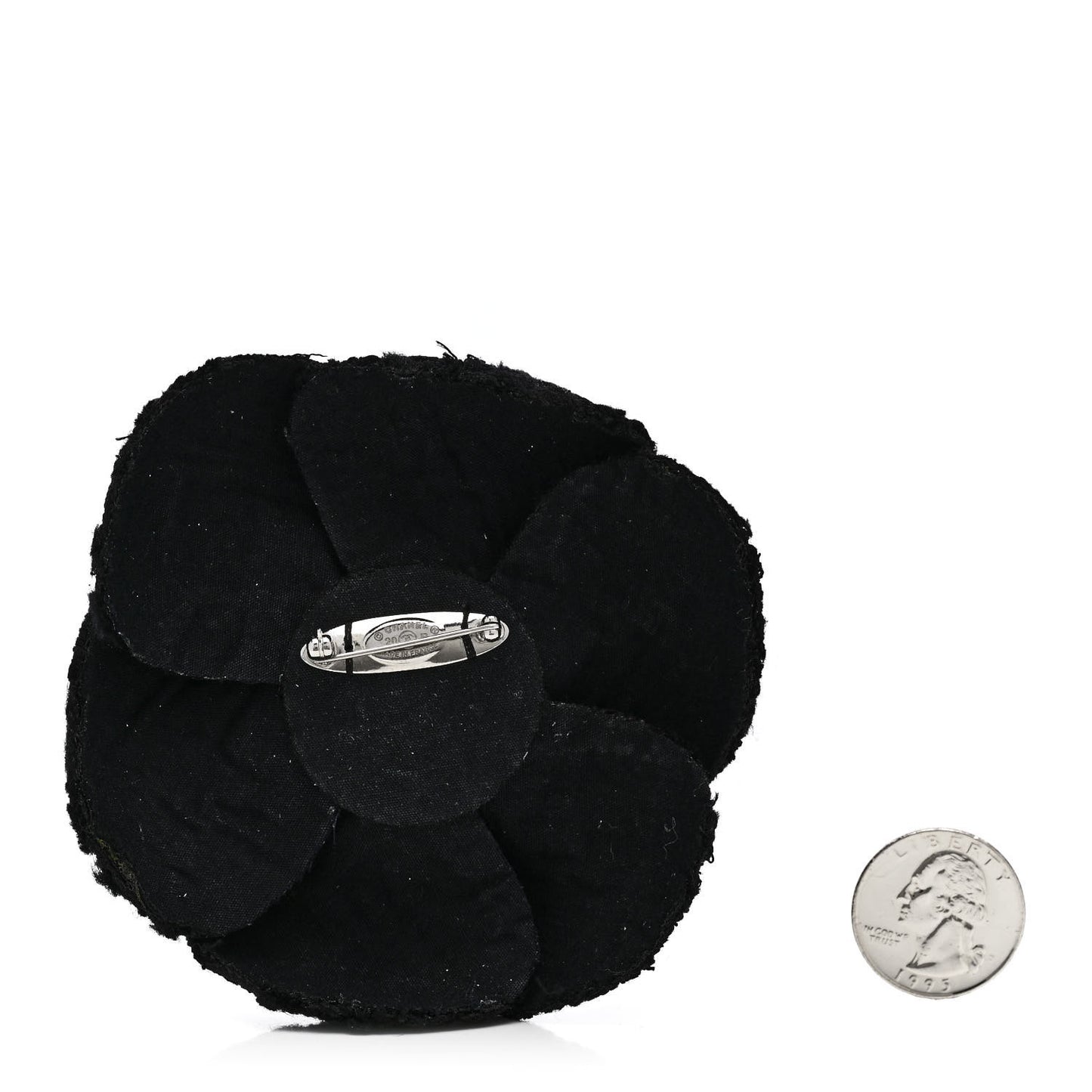 Tweed Camellia CC Pin Brooch Black