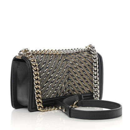 Chanel Calfskin Tweed Chain Chevron Boy Flap Black 3 of 15