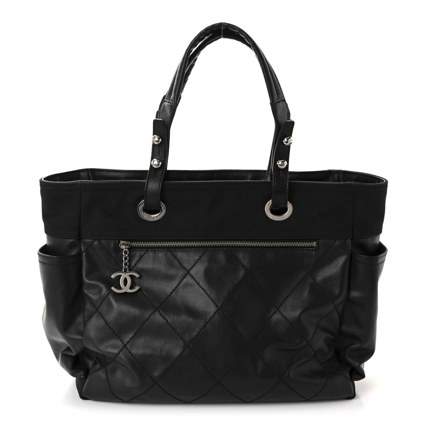 Coated Canvas Quilted Large Paris Biarritz Tote Black
