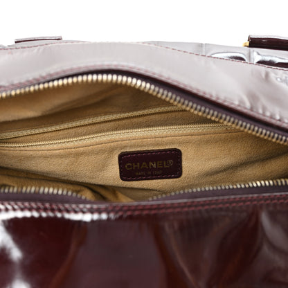 Chanel Patent Quilted Chocolate Bar Bowler Burgundy 6 of 11