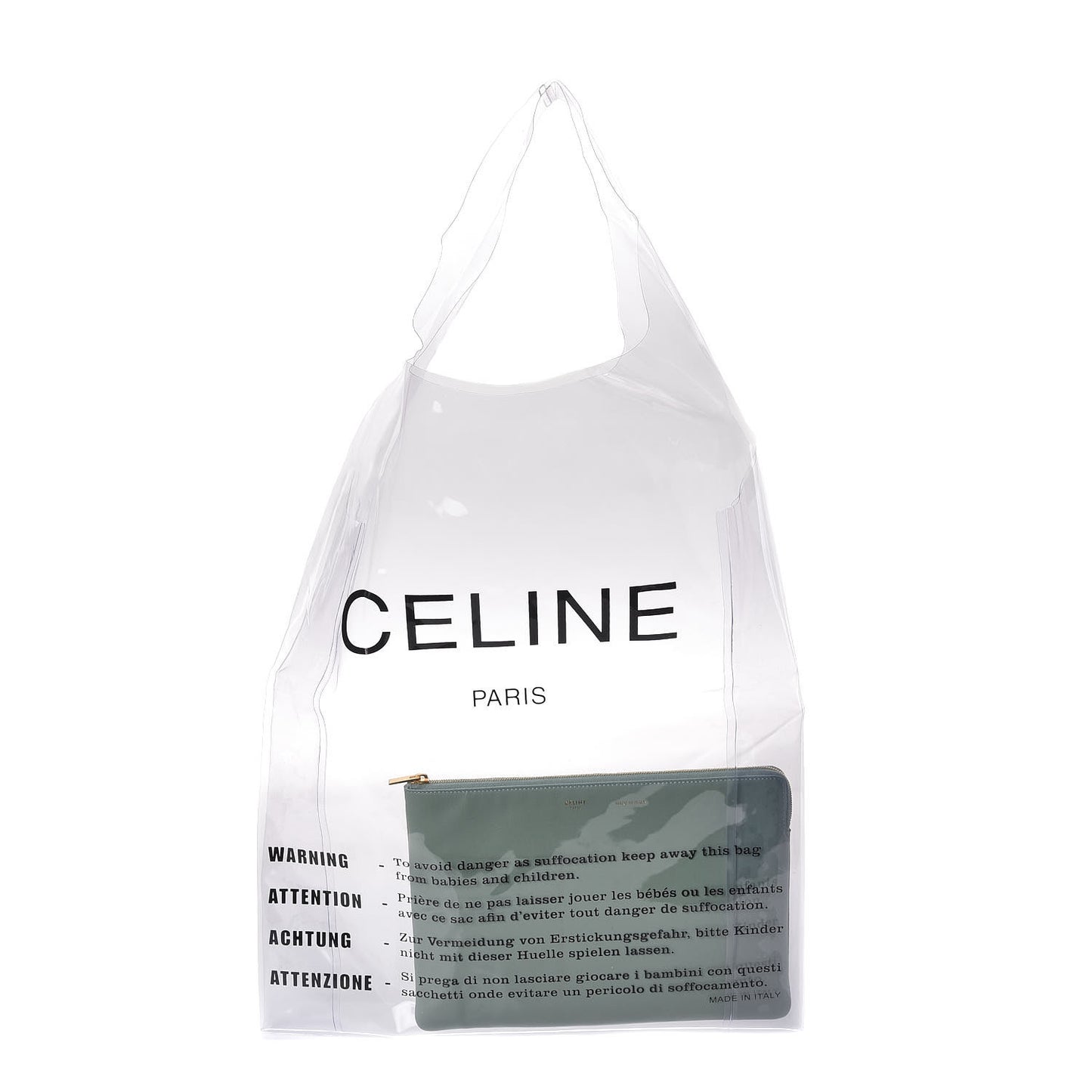 Plastic Bag with Cloudy Lambskin Solo Zip Pouch Clutch Celadon
