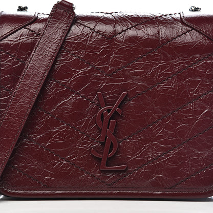 Saint Laurent Crinkled Calfskin Matelasse Monogram Niki Chain Wallet Dark Legion Red 9 of 10