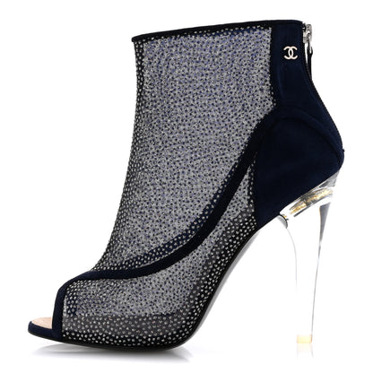 Chanel Mesh Crystal Open Toe Ankle Boots 40 Navy 1 of 12