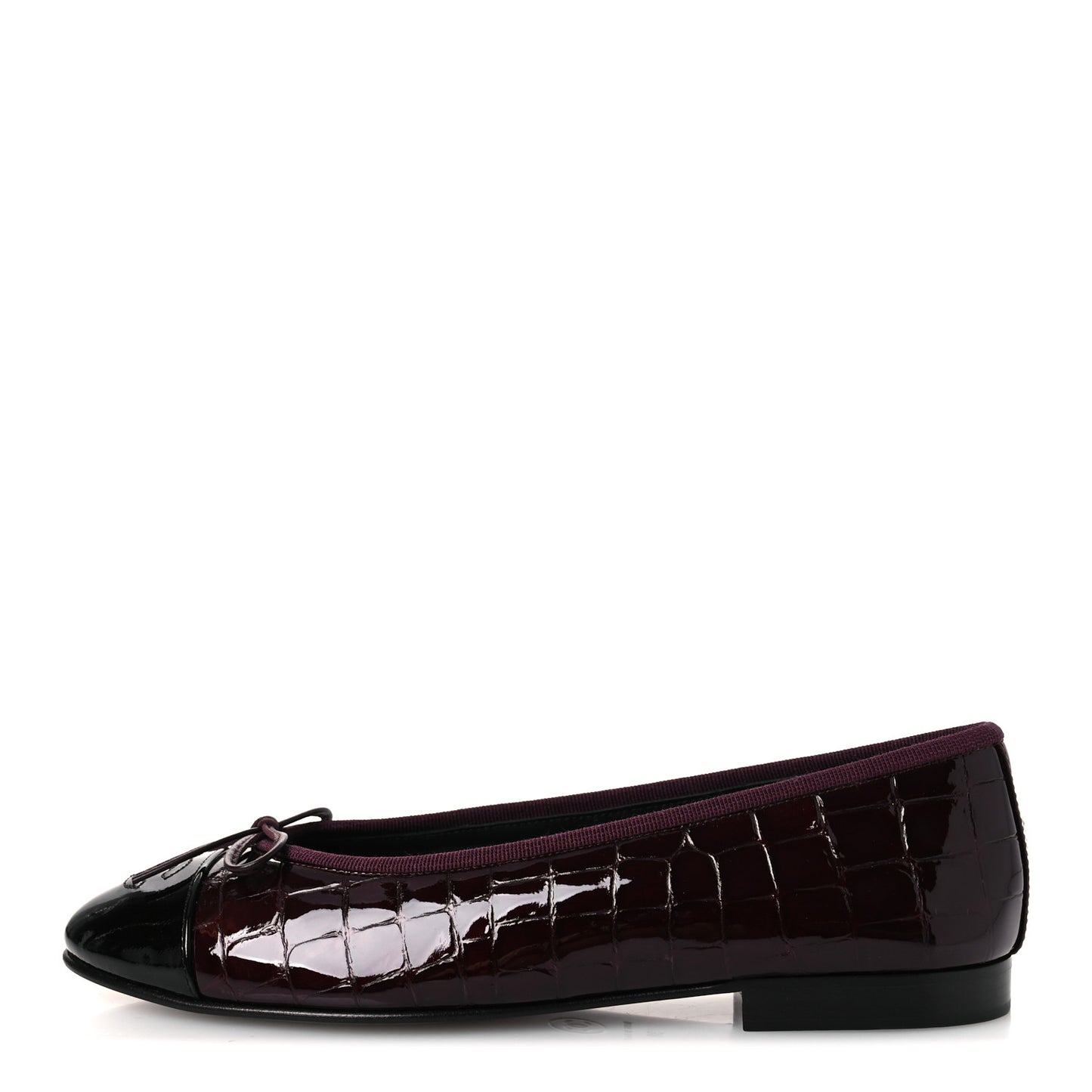 Patent Calfskin Crocodile Embossed Ballerina Flats  38 Dark Burgundy Black