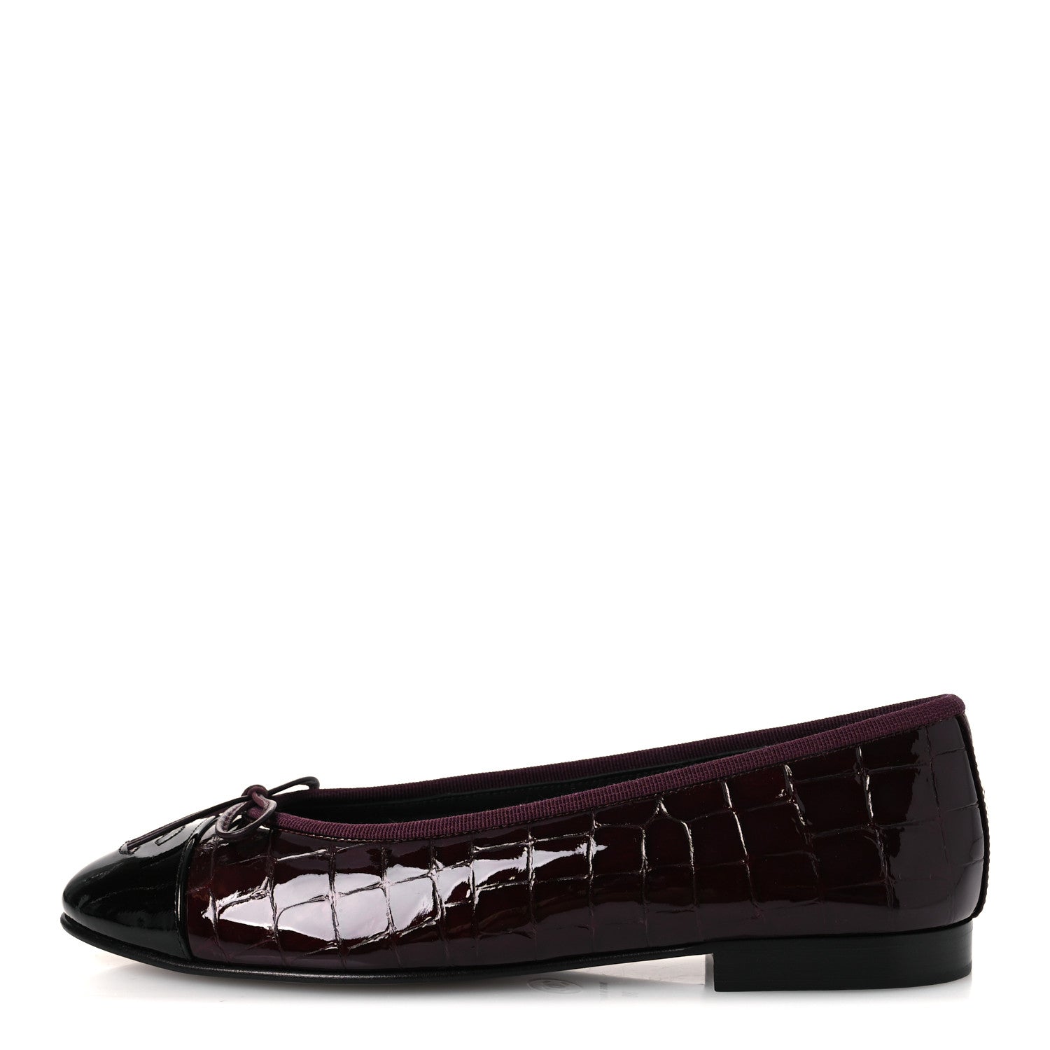 Chanel Patent Calfskin Crocodile Embossed Ballerina Flats  38 Dark Burgundy Black 1 of 11