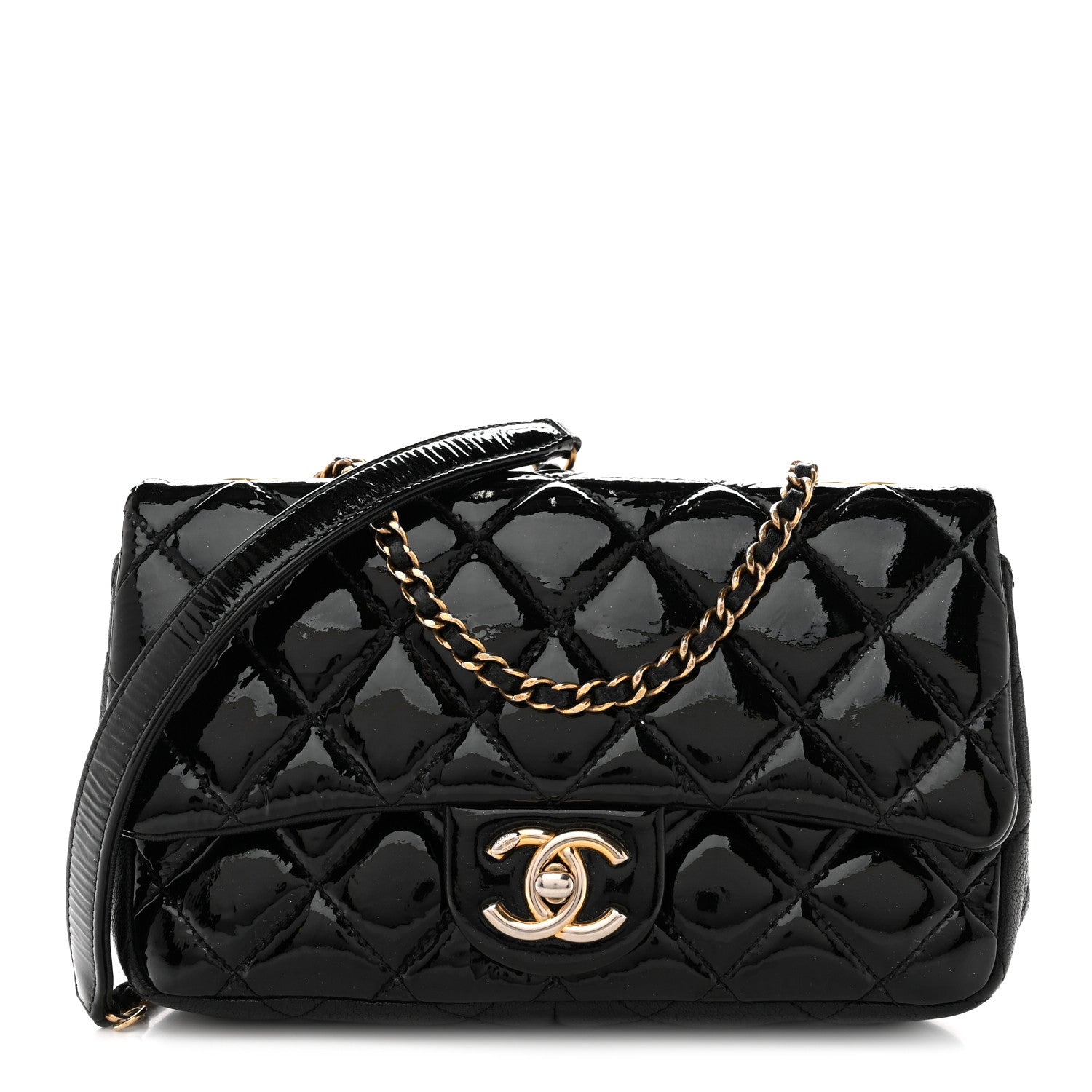 Chanel Patent Goatskin Quilted Small CC Eyelet Flap Black 1 of 13