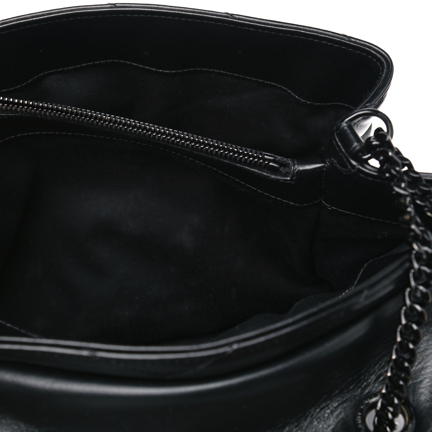 Calfskin Y Quilted Monogram Medium Loulou Chain Satchel Black