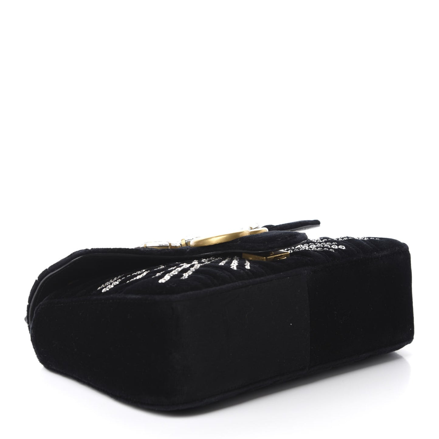 Velvet Matelasse Marquise Crystals Embroidered Small GG Marmont Shoulder Bag Black