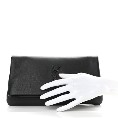 Saint Laurent Grain De Poudre West Hollywood Monogram Fold Over Clutch Black 2 of 8