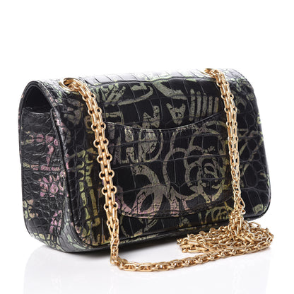 Chanel Calfskin Crocodile Embossed Graffiti 2.55 Mini Cocodile Reissue Flap Black Pink 3 of 10