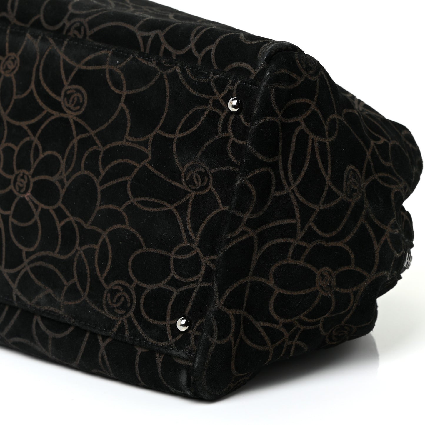 Velvet Camellia Embossed Shoulder Bag Black
