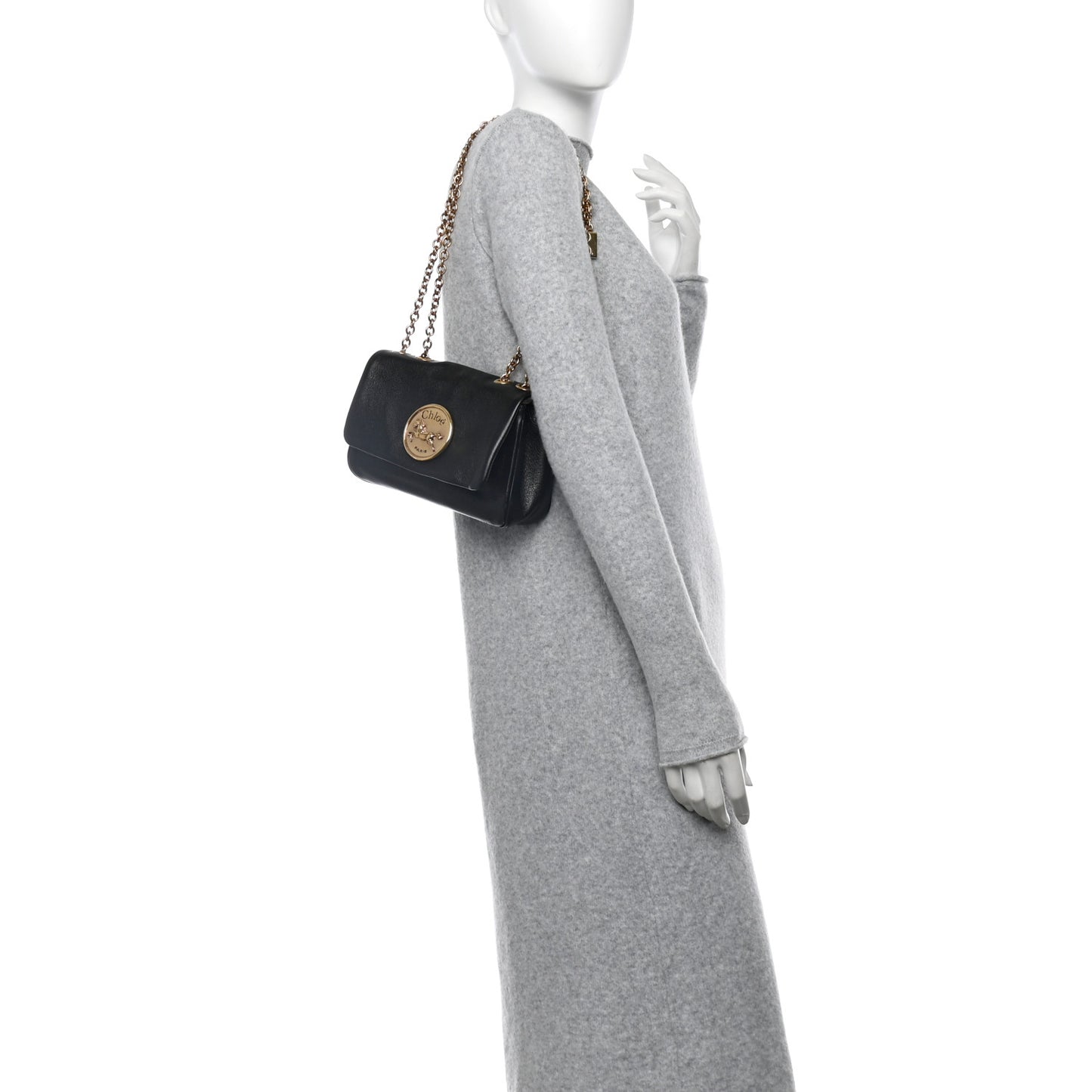 Grained Calfskin Small Heritage Shoulder Bag Black
