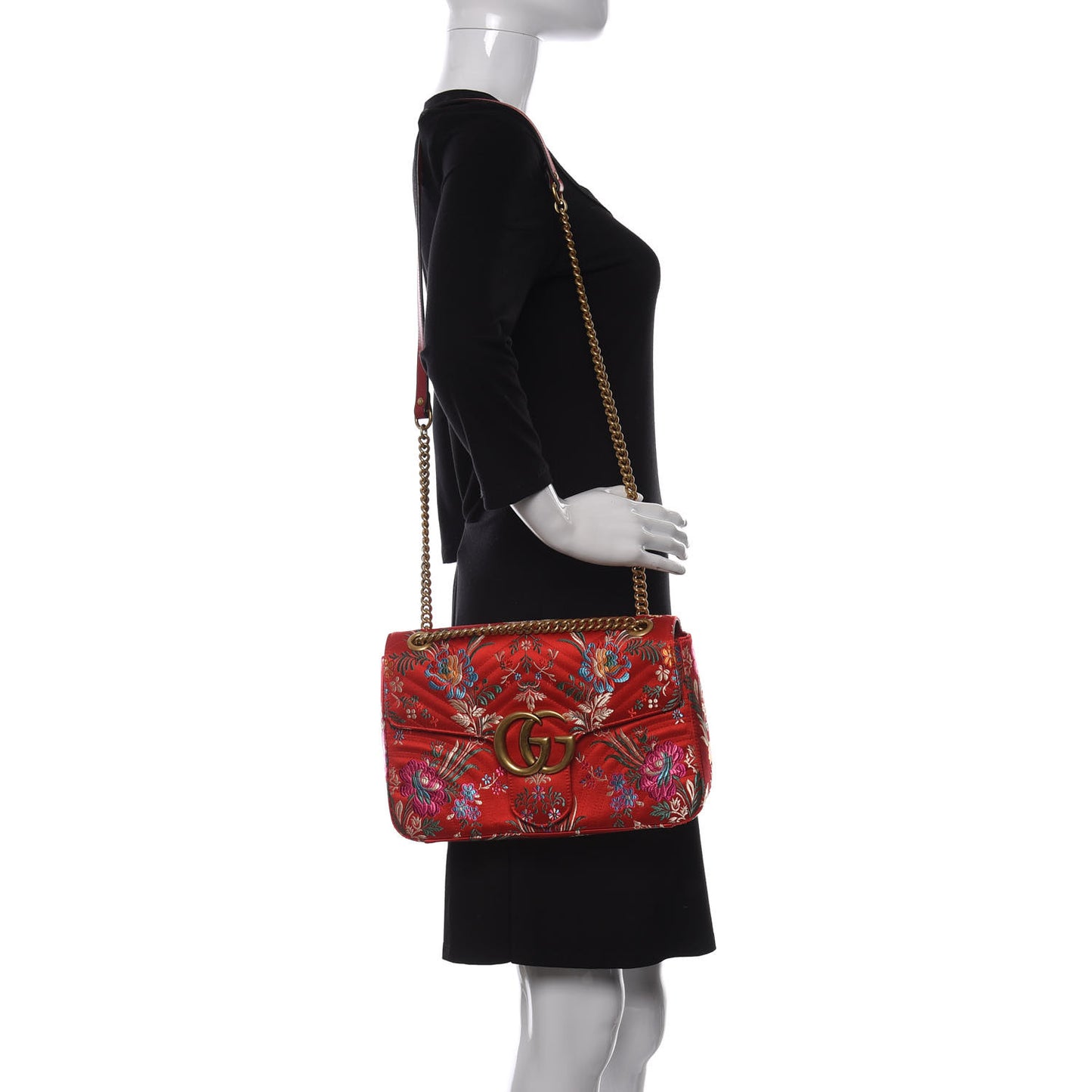 Jacquard Matelasse Floral Medium GG Marmont Shoulder Bag Red