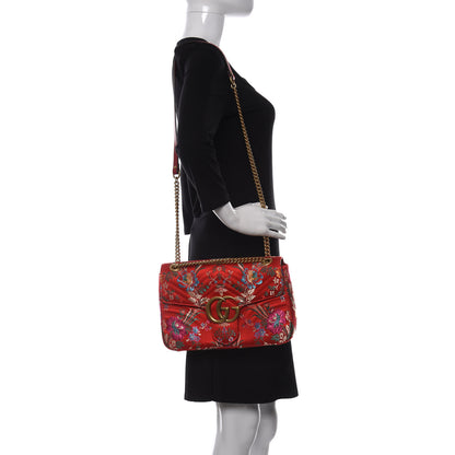 Gucci Jacquard Matelasse Floral Medium GG Marmont Shoulder Bag Red 2 of 9