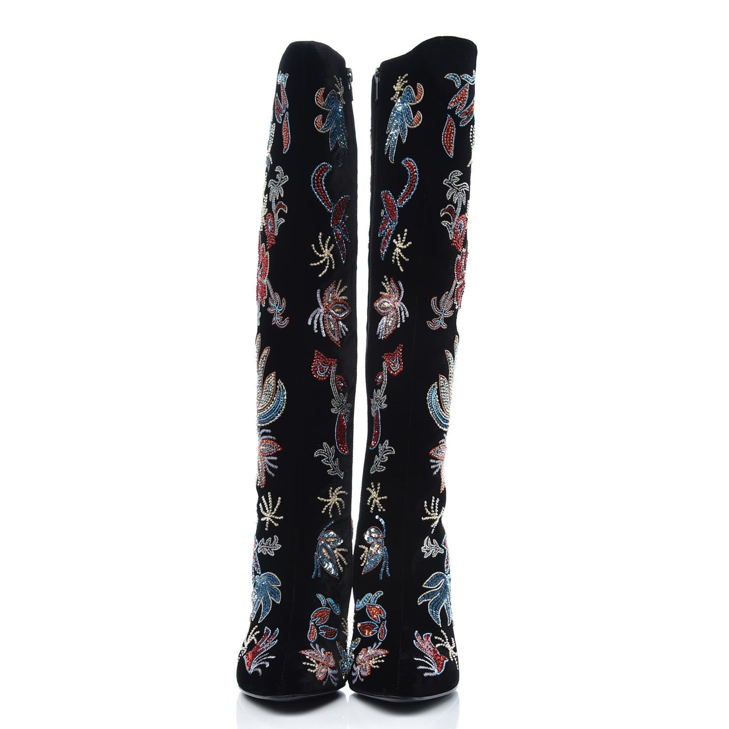 Velvet Embroidered Claire Boots 40 Black