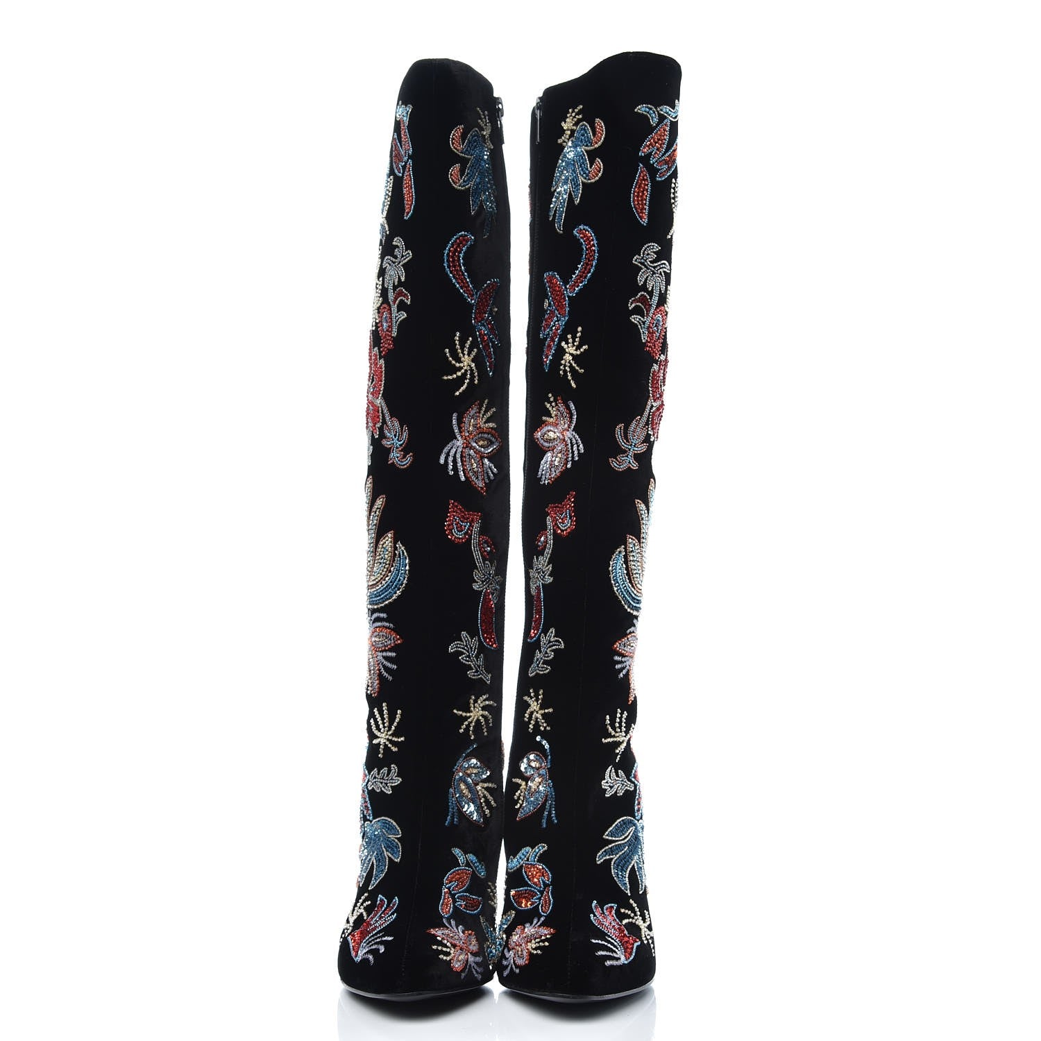 Saint Laurent Velvet Embroidered Claire Boots 40 Black 2 of 11