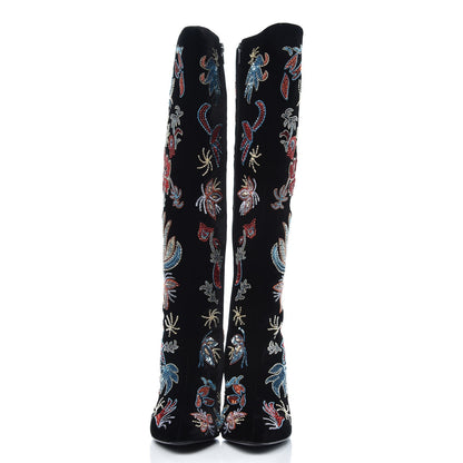 Saint Laurent Velvet Embroidered Claire Boots 40 Black 2 of 11