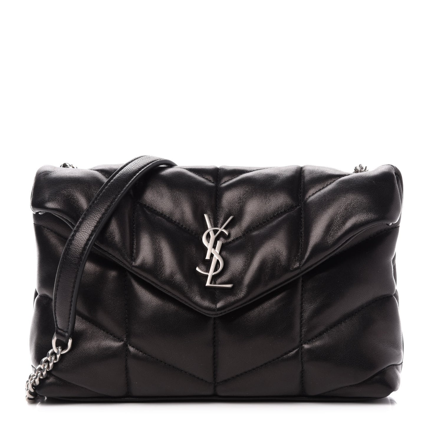 Lambskin Quilted Toy Loulou Puffer Monogram Chain Satchel Black