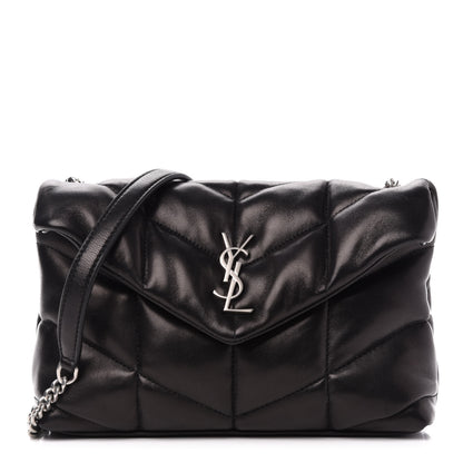 Saint Laurent Lambskin Quilted Toy Loulou Puffer Monogram Chain Satchel Black 1 of 12