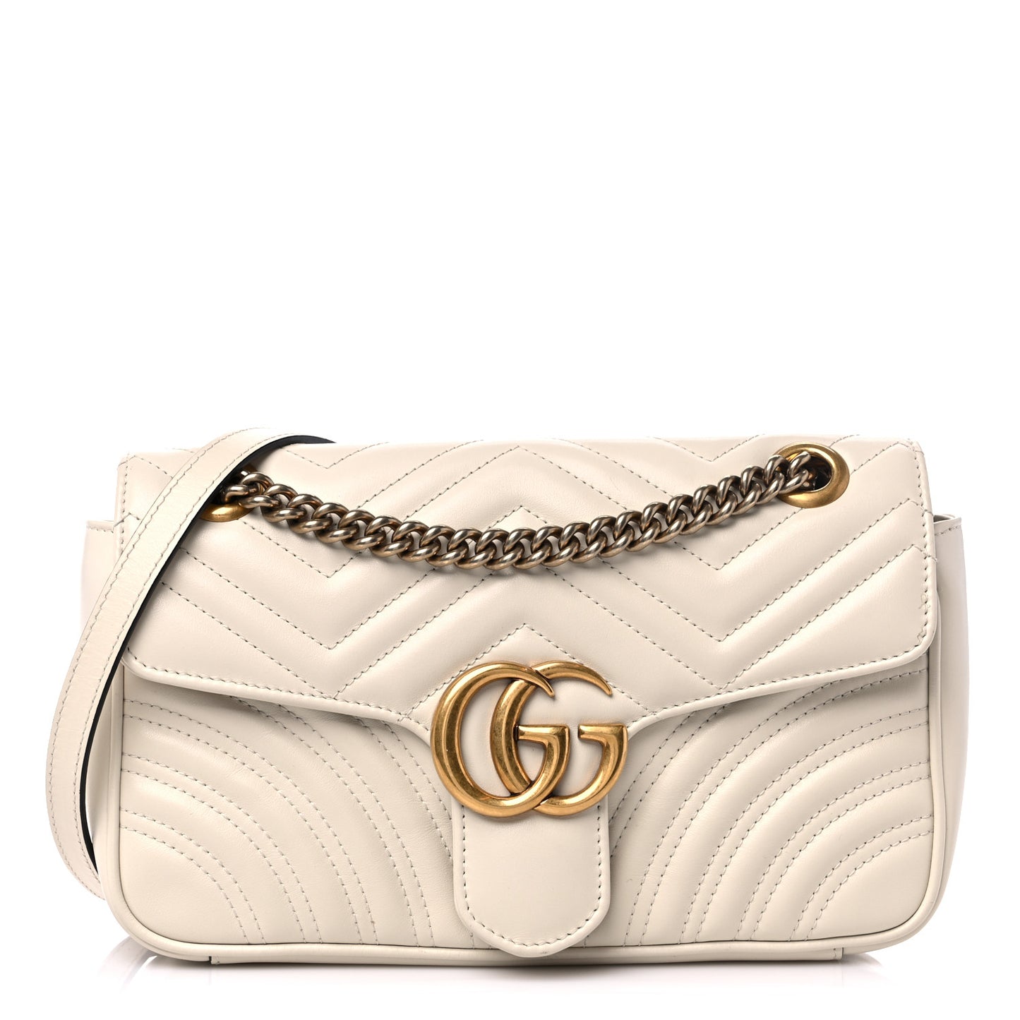 Calfskin Matelasse Small GG Marmont Shoulder Bag White