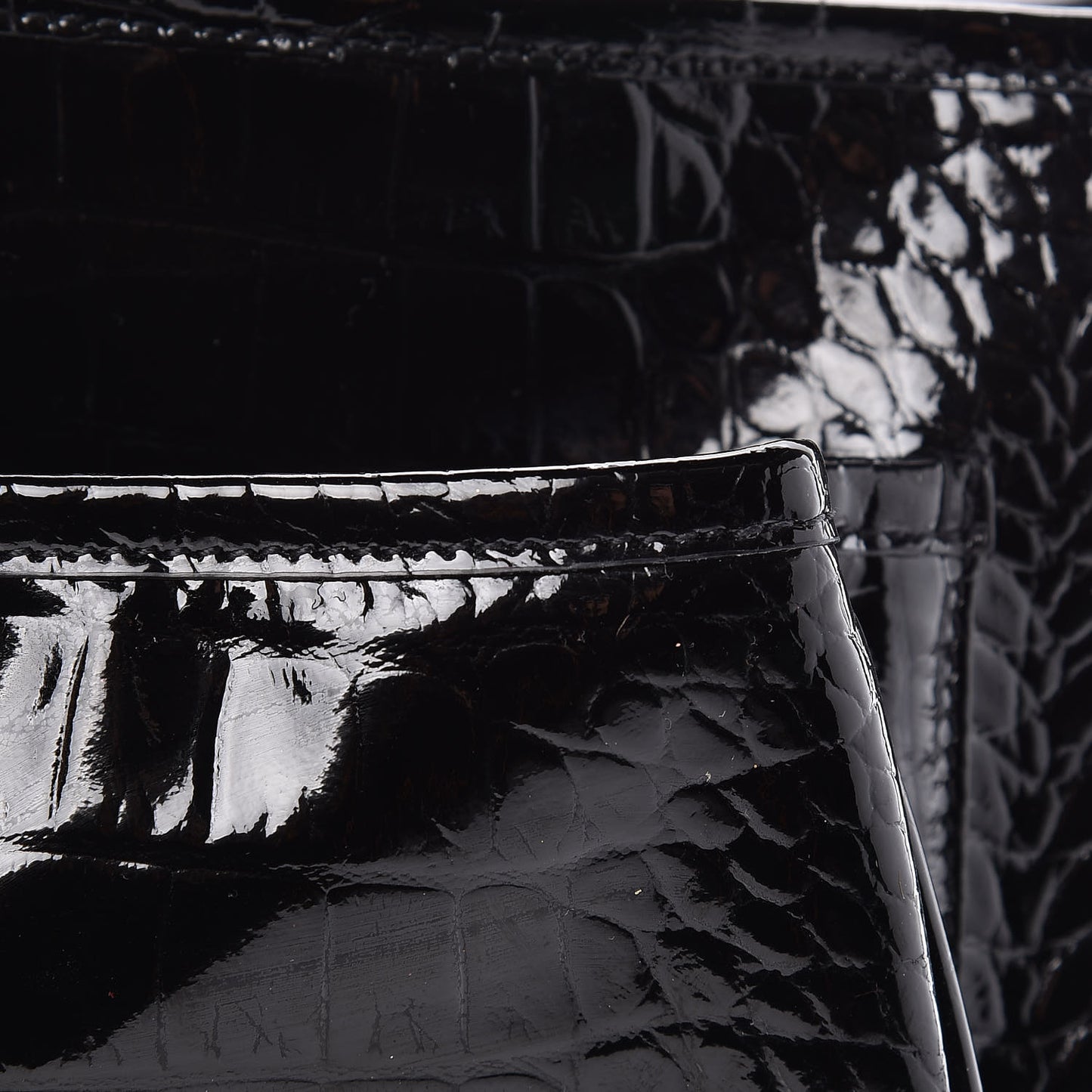 Patent Crocodile Embossed Lambskin Monogram Medium Niki Chain Satchel Black