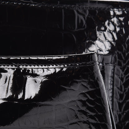 Saint Laurent Patent Crocodile Embossed Lambskin Monogram Medium Niki Chain Satchel Black 12 of 18