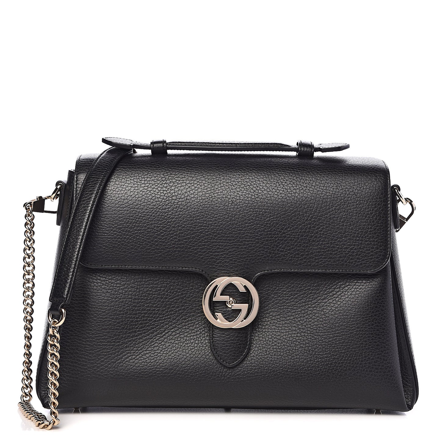 Dollar Calfskin Medium Interlocking G Top Handle Shoulder Bag Black