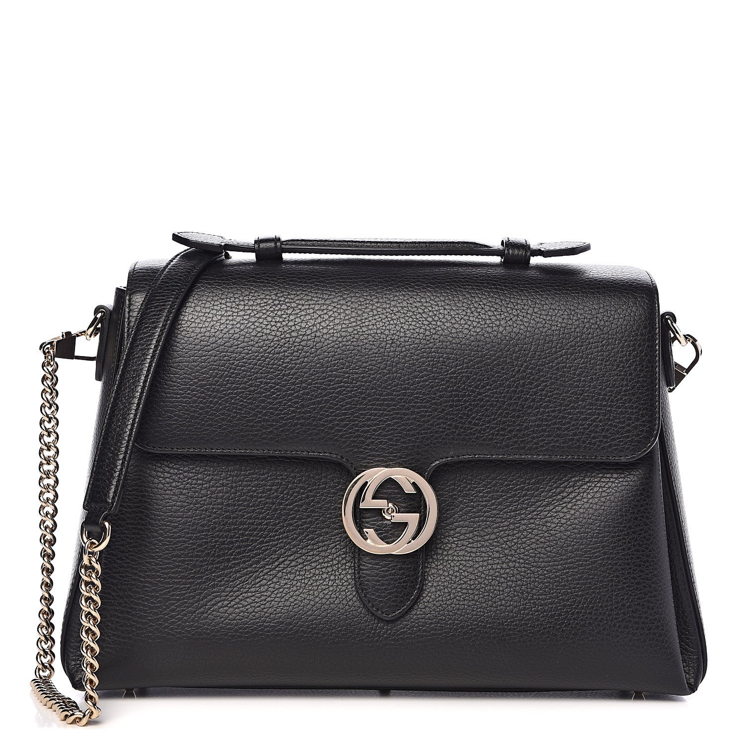 Gucci Dollar Calfskin Medium Interlocking G Top Handle Shoulder Bag Black 1 of 14