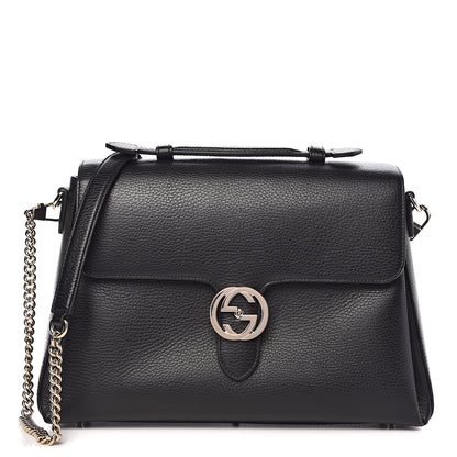 Gucci Dollar Calfskin Medium Interlocking G Top Handle Shoulder Bag Black 1 of 14