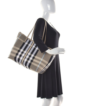 Burberry Canvas Calfskin Medium Check Beach Tote Dusty Sand 3 of 10