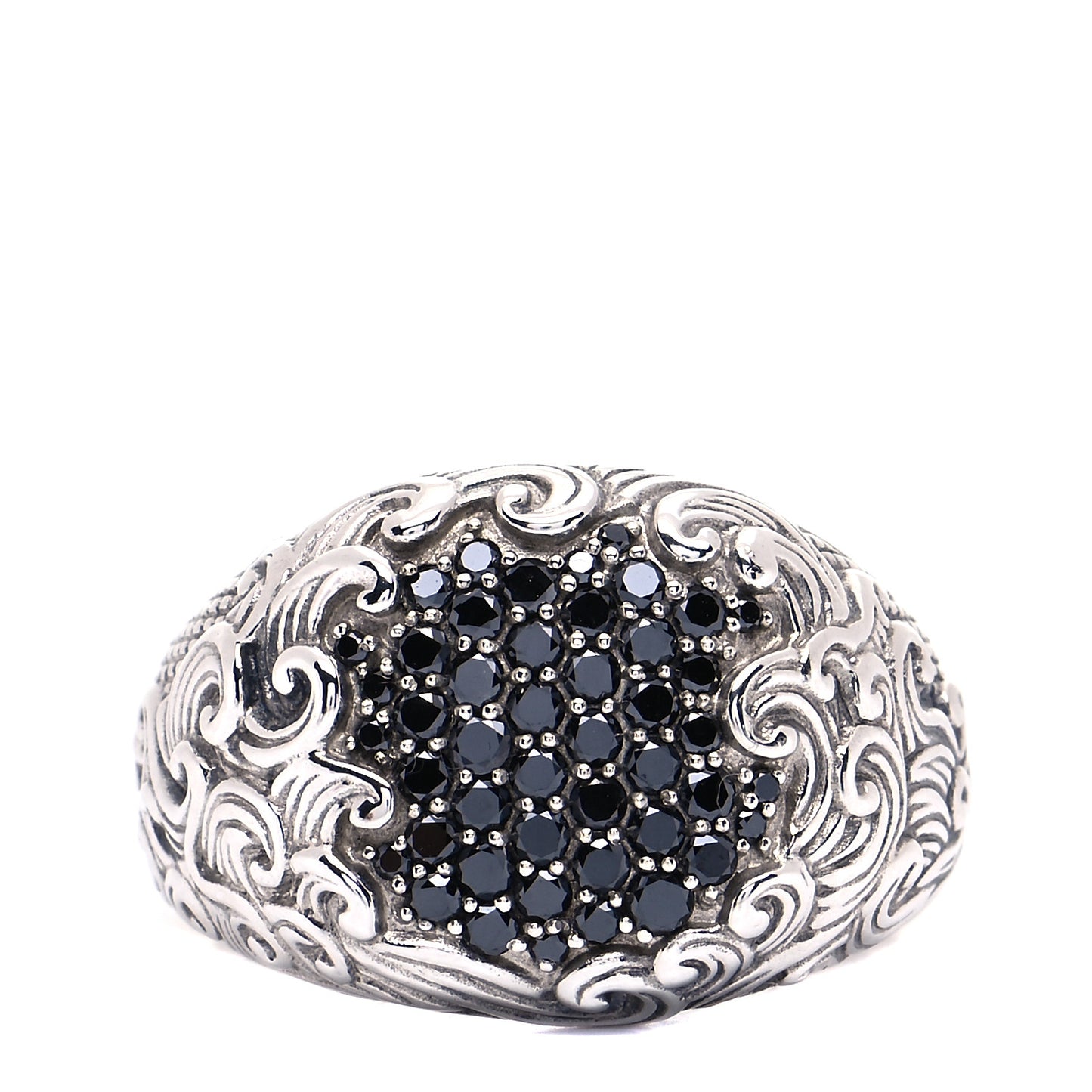 Sterling Silver Black Diamond Waves Signet Ring 57 8
