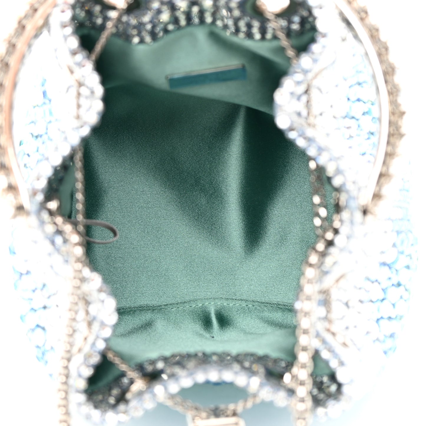 Satin Hotfix Crystal Embellished Bon Bon Bucket Bag Blue Silver