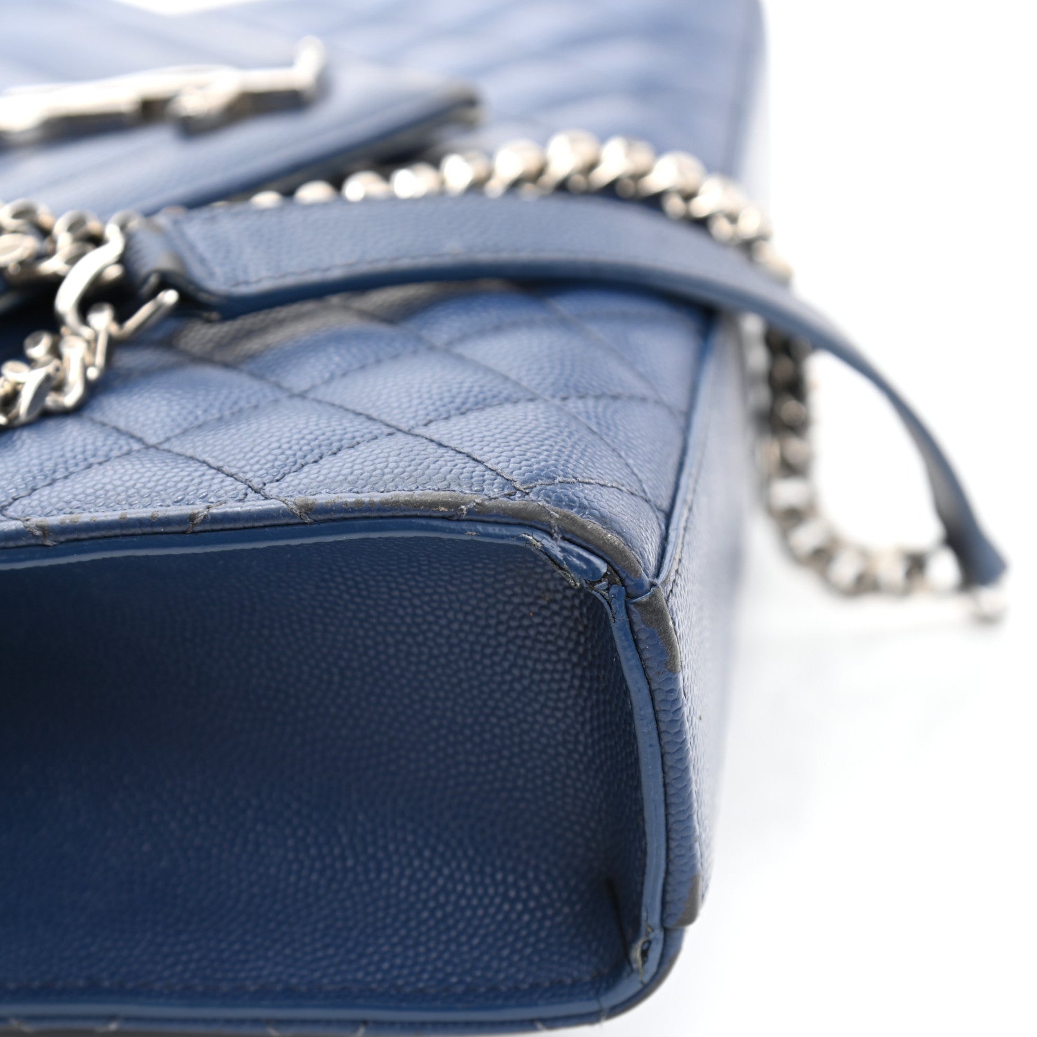 Saint Laurent Grain De Poudre Textured Mixed Matelasse Triquilt Medium Monogram Satchel Denim 17 of 20