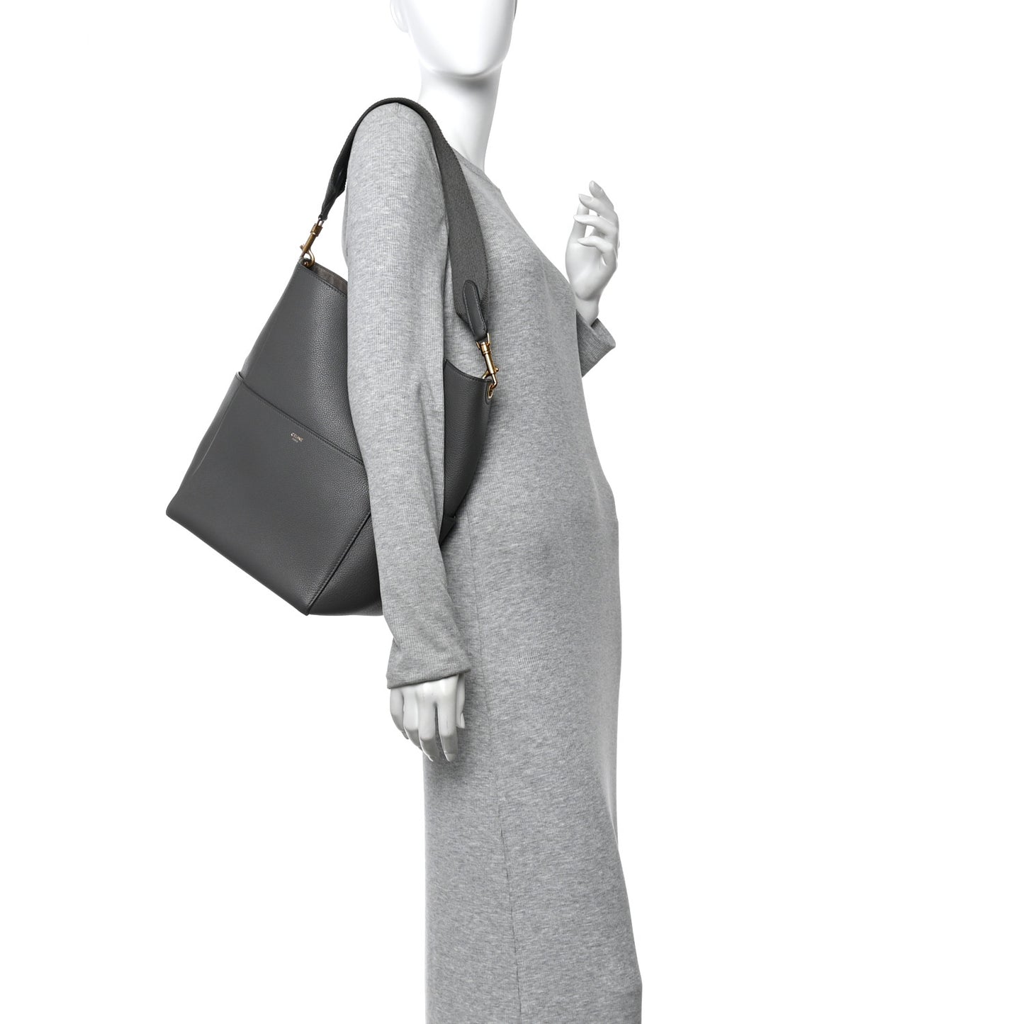 Soft Grained Calfskin Sangle Bucket Bag Grey