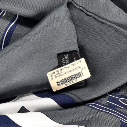 Hermes Silk Ex Libris Scarf 90 Anthracite Marine White 4 of 4