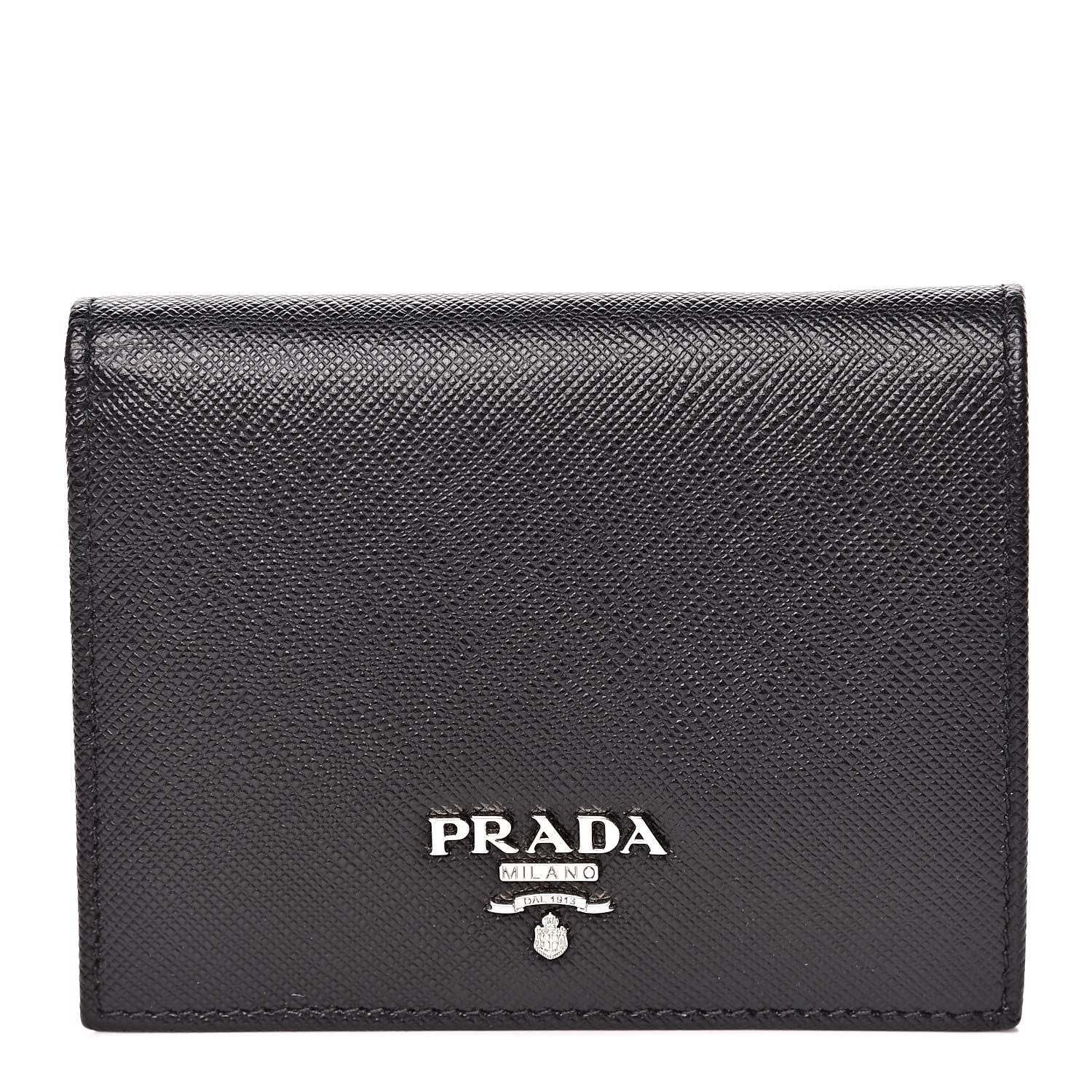 Prada Saffiano Bi-Fold Compact Wallet Black Mughetto 1 of 8