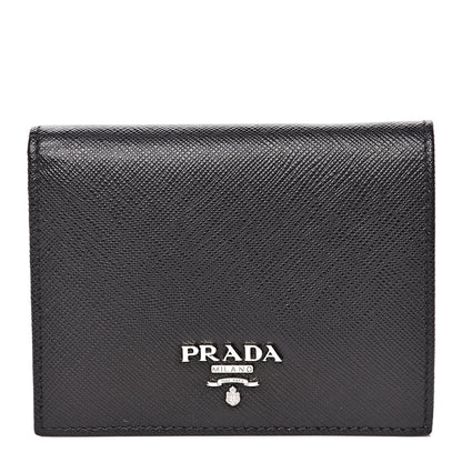 Prada Saffiano Bi-Fold Compact Wallet Black Mughetto 1 of 8