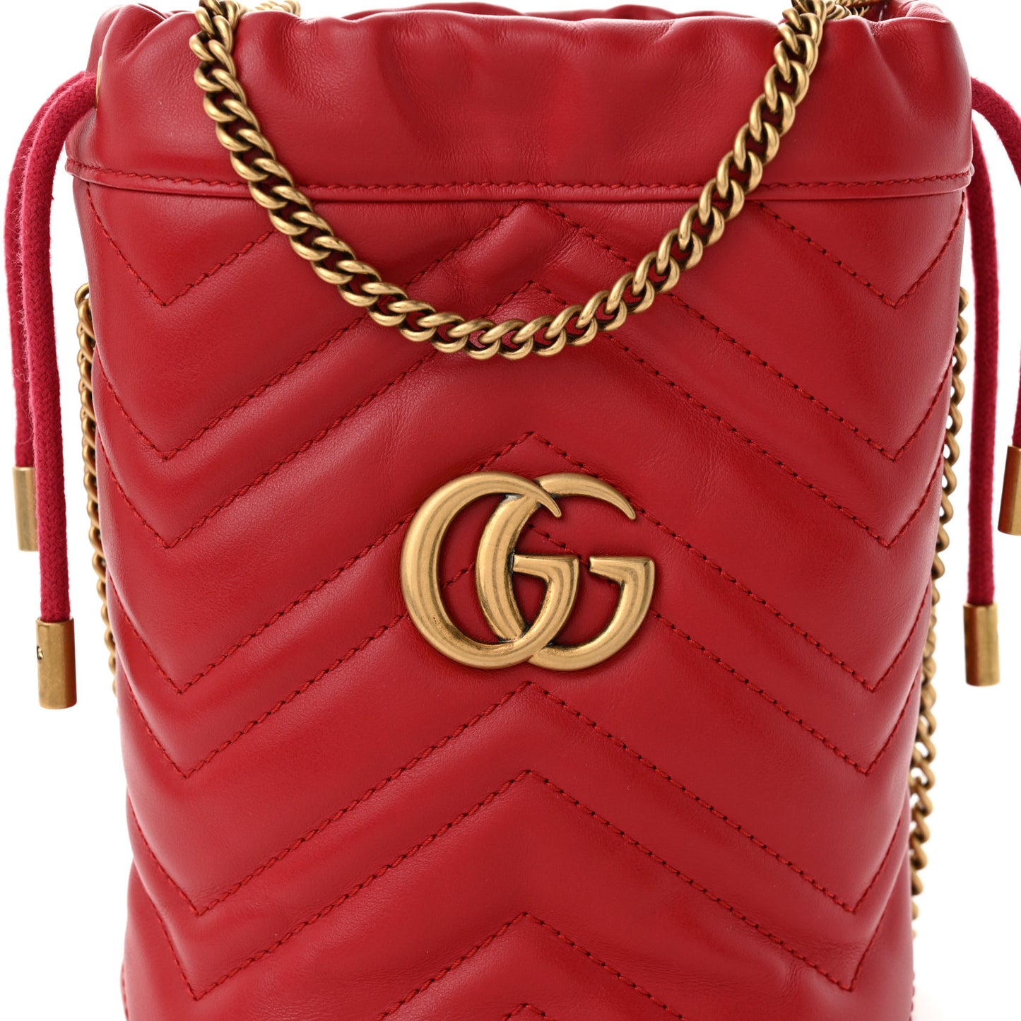 Calfskin Matelasse Mini GG Marmont 2.0 Bucket Bag Hibiscus Red
