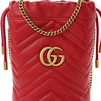 Gucci Calfskin Matelasse Mini GG Marmont 2.0 Bucket Bag Hibiscus Red 8 of 10