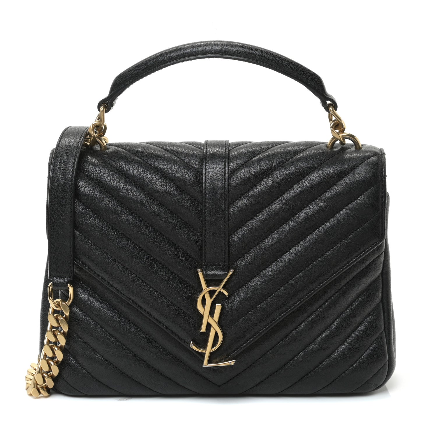 Sheepskin Matelasse Chevron Monogram Medium College Bag Black