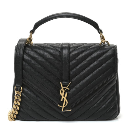 Saint Laurent Sheepskin Matelasse Chevron Monogram Medium College Bag Black 1 of 6